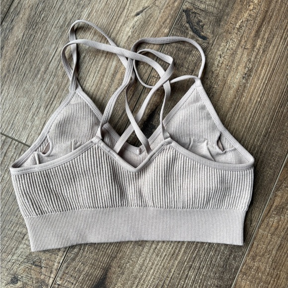 aerie Ribbed V-Neck Bralette Strappy Cross Back Removable Pads Women's Size XS - Picture 2 of 6
